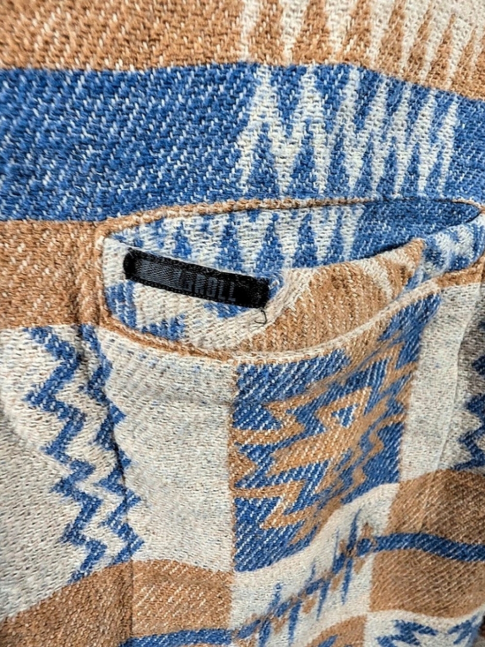Rock & Roll Cowgirl Men's Geometric Snap-Front Shirt in Blue & Brown - Picture 5 of 8